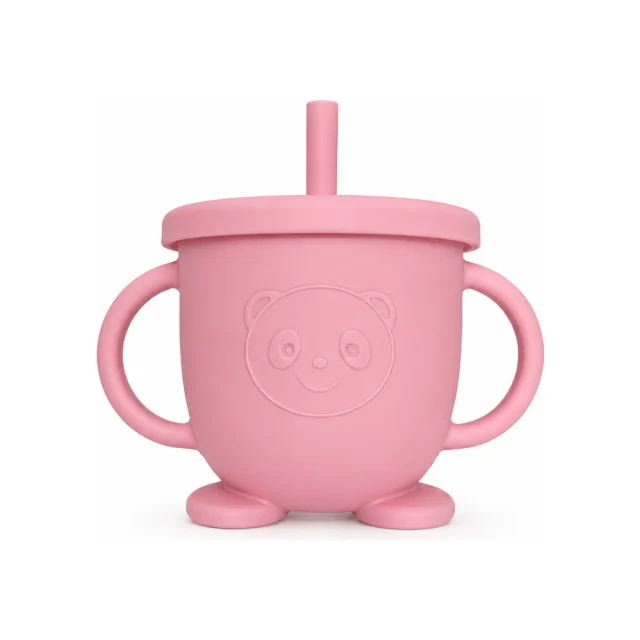 Bear-Embossed Silicone Training Cup with Straw