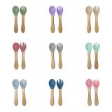 Silicone Baby Spoon & Fork Set with Wood Handles - view 2