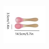 Silicone Baby Spoon & Fork Set with Wood Handles - view 3