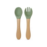 Silicone Baby Spoon & Fork Set with Wood Handles - view 1
